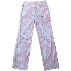 Anthropologie Flat Front Pink & White Print Jamie Straight Leg Trousers Size 4